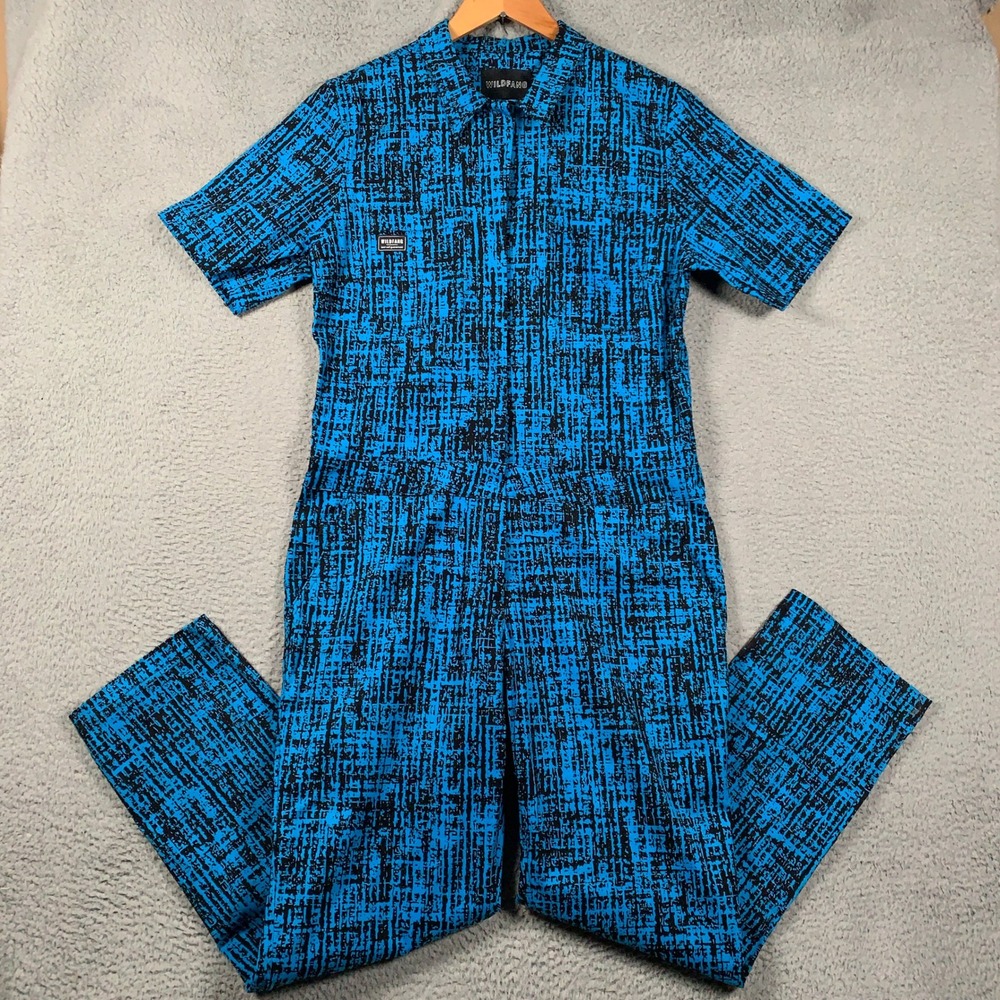 Wildfang The Essential Short Sleeve Coverall Unisex Large Blue Abstract Utility